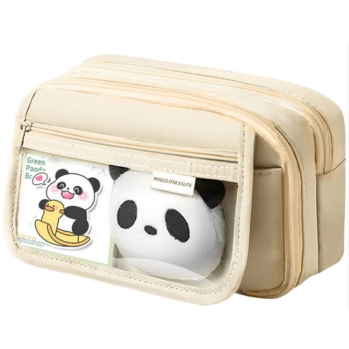Детски моливник, дизайн на панда, идеален за училище, за момчета и момичета, подарък за ученици, органайзер за канцеларски материали, 21x13x7.5cm, Vanaxalife®, млечно бял