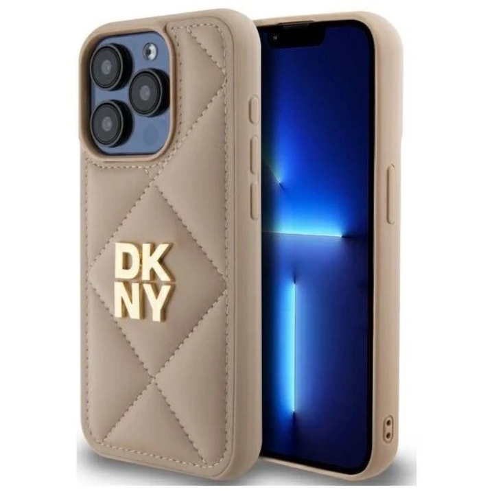 iPhone 15 Pro tok - DKNY bőr steppelt logó (DKHCP15LPQDSLE) - bézs