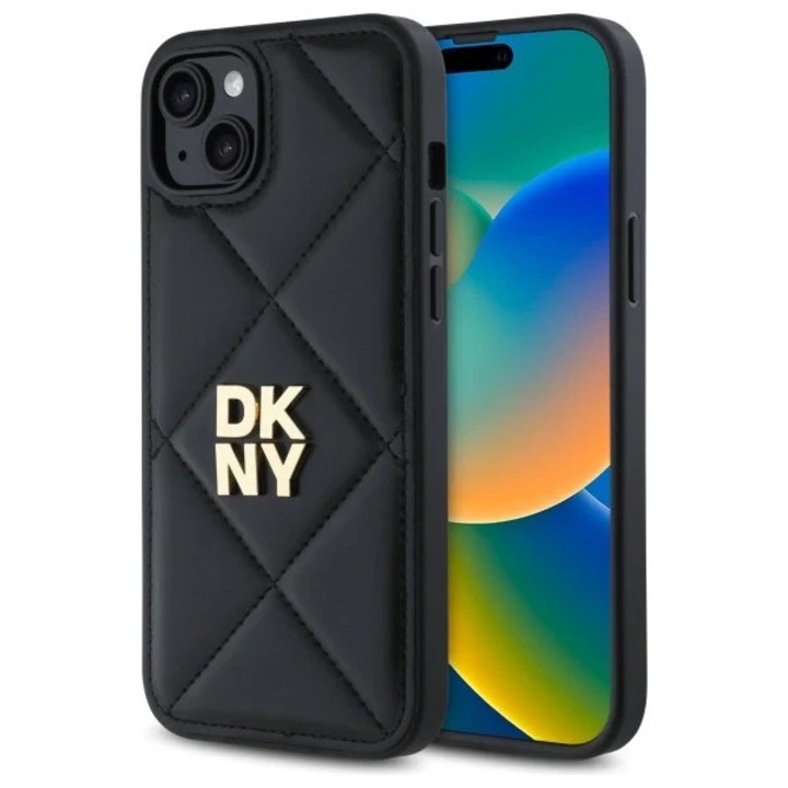 iPhone 15 Plus tok - DKNY bőr steppelt logó (DKHCP15MPQDSLK) - fekete