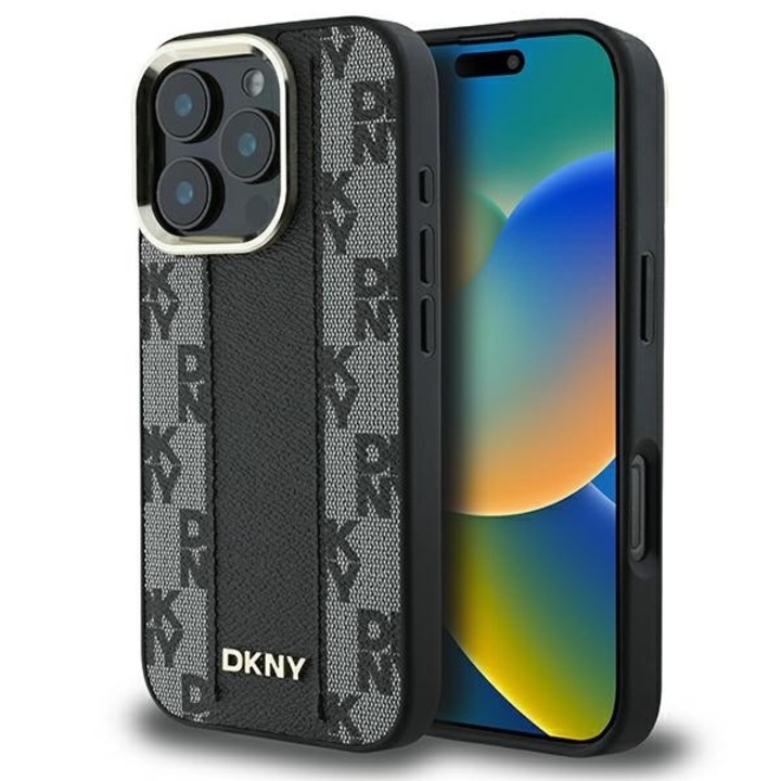 Калъф DKNY за iPhone 16 Pro - Кожа, Принт, Magsafe (DKHMP16LPCPVSLK) - Черен