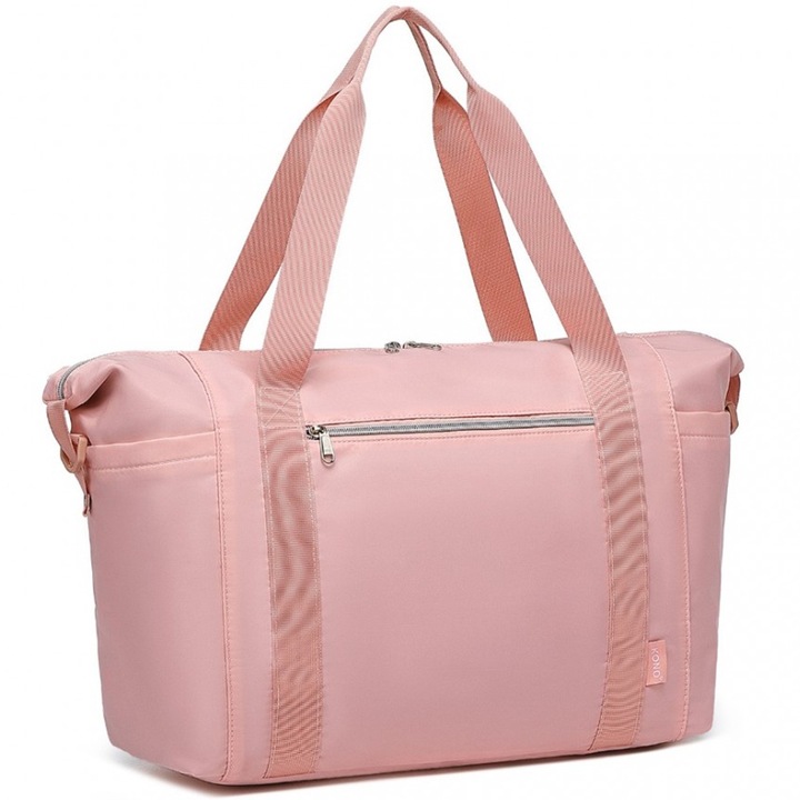 Geanta mare sport pentru dama, de calatorie sala, din poliester, rezistenta la apa, compartiment de separare umed si uscat, KONO EA2402PK Roz