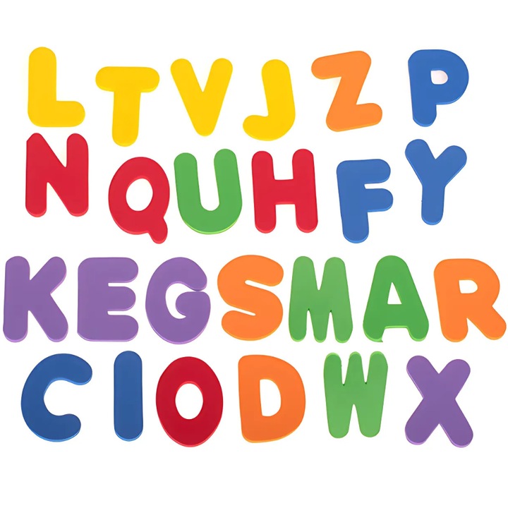 Set 36 litere si cifre Promerco®, design aderent de faianta, jucarie de baie, material spuma Premium, usoara, flexibila, invatare timpurie, valoare educationala, +1 an, multicolor
