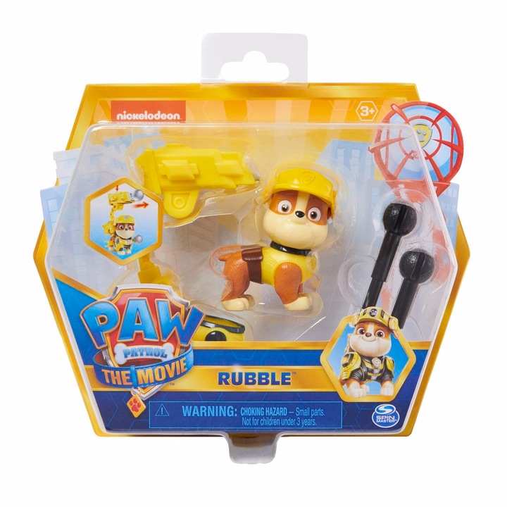Figurina Paw Patrol Rubble, detalii realiste, rucsac cu proiectile, 3 ani+