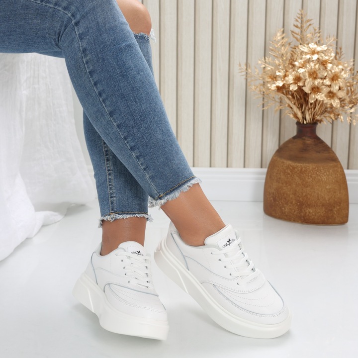 Pantofi dama casual Albi din Piele Naturala Nely, Alb