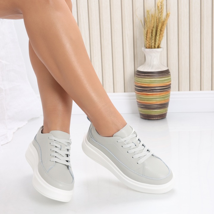 Pantofi dama casual Gri din Piele Naturala Ana, Gri