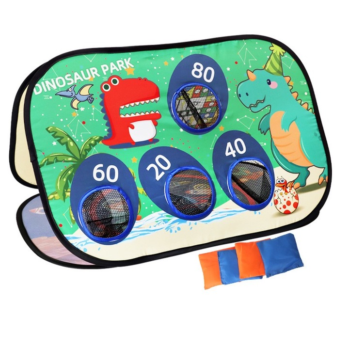 Детска игра, хвърляне на торбички с пясък, стрели, 8 топки, 4 торбички, преносима чанта, интерактивна, модел динозаври, 77.5x44.5x42 см, многоцветна, Stef's Cat