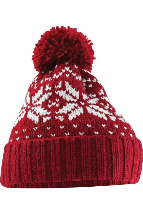 Шапка Beechfield Snowstar за възрастни, класически червен/бял един размер
