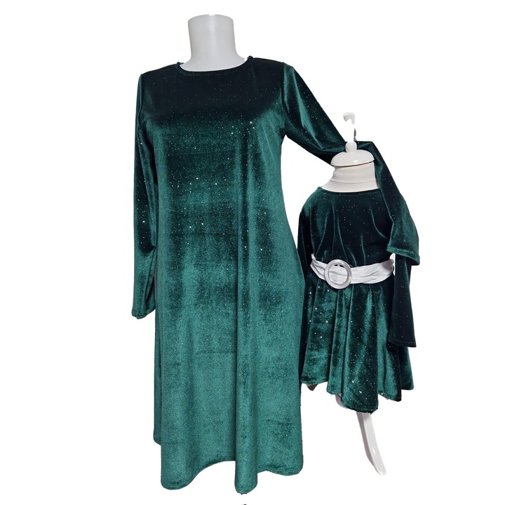 Set mama / fiica rochii MCF, catifea, verde smarald, marimea S