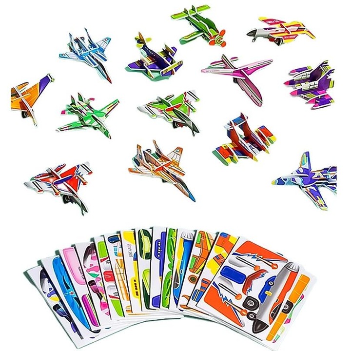 Set de puzzle 3D pentru copii, serie avioane, jucarii educationale, un set de 25 de piese, jucarii pentru copii, 12*9cm, multicolor