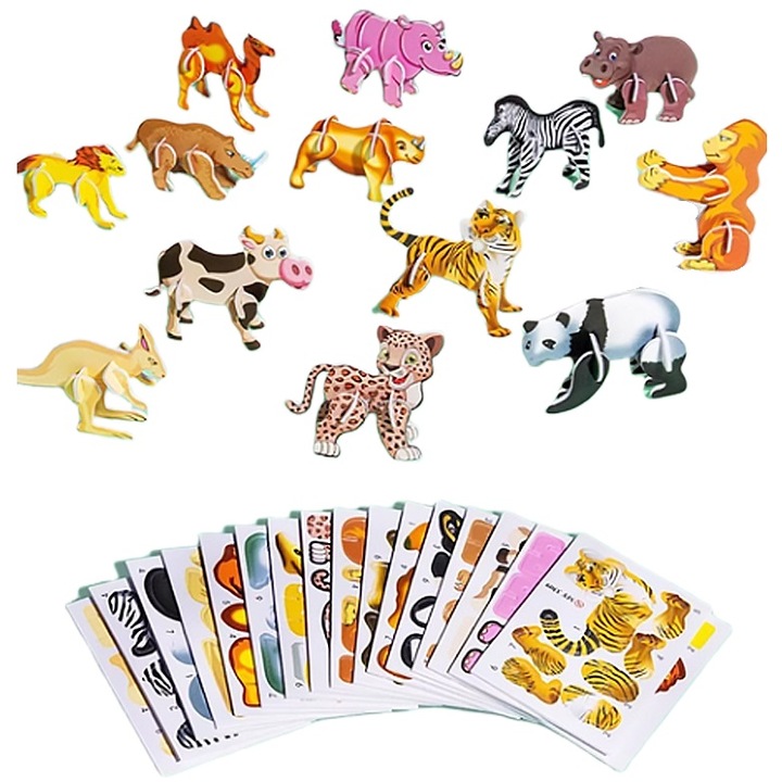 Set de puzzle 3D pentru copii, serie animale, jucarii educationale, un set de 25 de piese, jucarii pentru copii, 12*9cm, multicolor