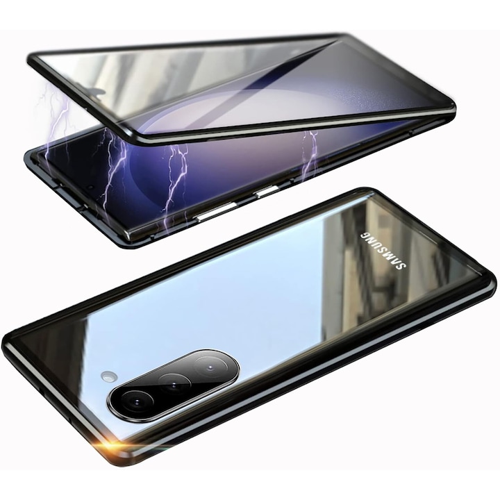 Husa pentru Samsung Galaxy S24, 360 protection, full body, schelet metalic, protectie fata spate si camera, prindere magnetica, Sigloo, Black