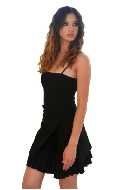 Комплект рокля с топ и плисирана пола от полиестер, черенwqsfxz, Черен