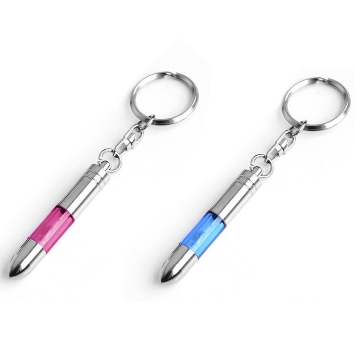 Statikus elektromosság megszüntető készlet, 2 antisztatikus kulcstartó fém és akril, 10 cm, kék és piros