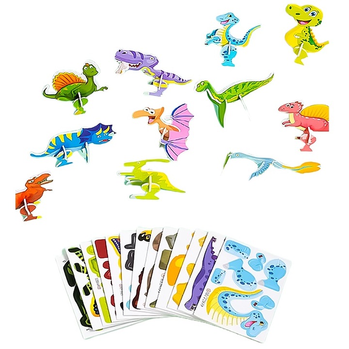 Set de puzzle 3D pentru copii, serie dinozauri, jucarii educationale, un set de 25 de piese, jucarii pentru copii, 12*9cm, multicolor