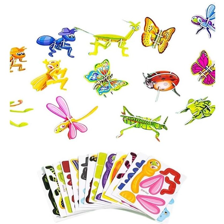 Set de puzzle 3D pentru copii, serie insecte, jucarii educationale, un set de 25 de piese, jucarii pentru copii, 12*9cm, multicolor