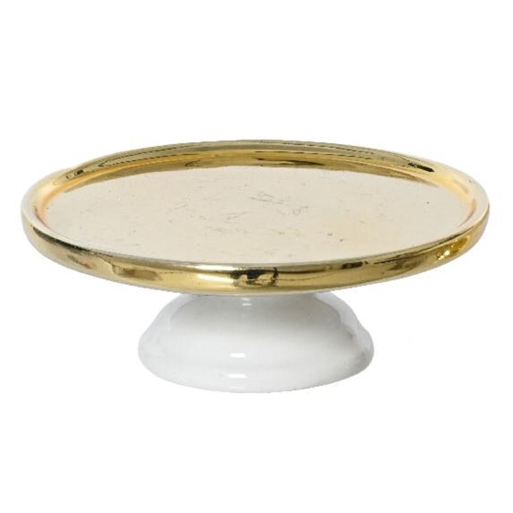 Platou servire, Beauty Home, portelan, 22x11,5cm, alb/auriu