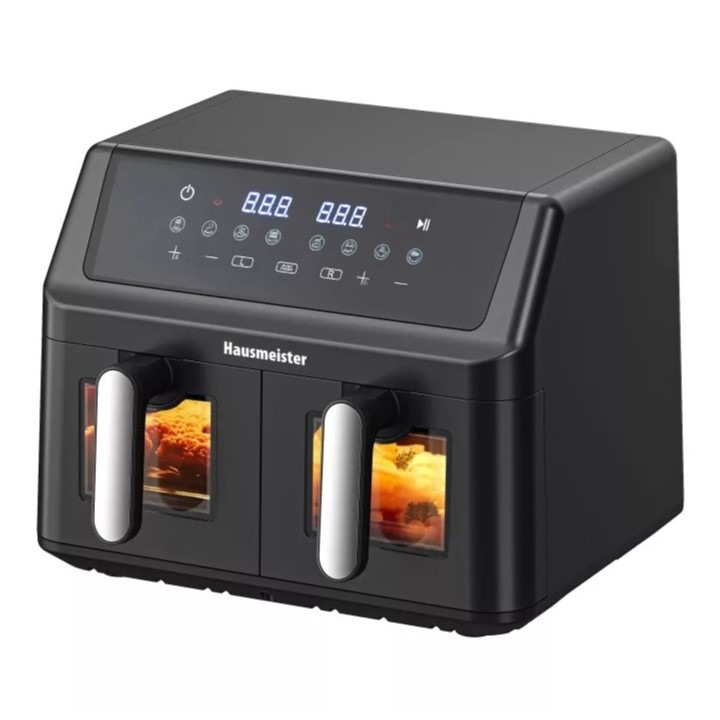 Hausmeister HM6936 Dupla kosaras Air Fryer forrólevegős sütő betekintő ablakkal, digitális, 9 literes, 2 x 4, 5 literes kosár, 2000 W