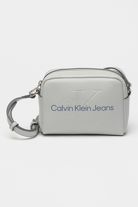 CALVIN KLEIN JEANS, Чанта през рамо от еко кожа с лого, Сив