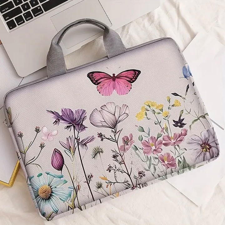 Laptop táska, laptopvédő huzat, tok, cipzáros, könnyed, egyszerű, védőhuzat, csodás mintákkal, pillangó, virág 26x38 cm, 10, 26x14, 6 inch #42