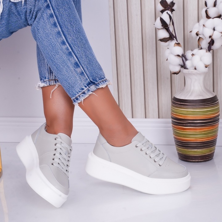 Pantofi dama casual Gri din Piele Naturala Bria, Gri deschis
