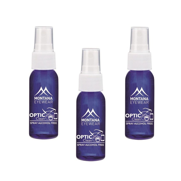 Set 3 solutii de curatare lentile, Montana, 30ml, fara alcool, pentru toate tipurile de ochelari