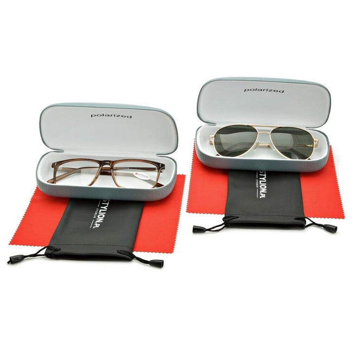 Set 2x Husa pentru ochelari marine + 2x Laveta din microfibra + 2x Husa, PolarZone, Multicolor