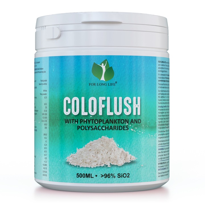 Coloflush - supliment alimentar, curatare delicata a colonului, 100% pamant diatomaceu, 10μm, alb, 500g
