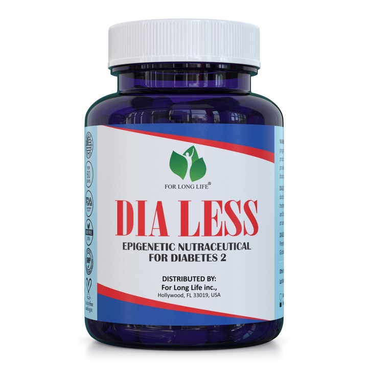 Supliment alimentar DIALESS pentru diabetul de tip 2, For Long Life, ingrediente naturale, vegan, 60 capsule