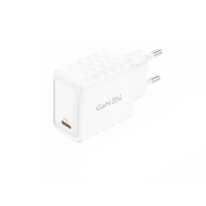 Incarcator retea, PD 20W, port USB-C, GaN Charger Foneng EU55, 5V/3A, alb Alb 1.67 Ah
