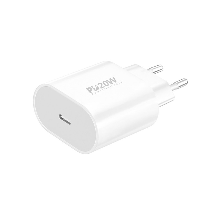Hálózati töltő, PD 20W, USB-C port, Foneng EU39, 5V/3A, fehér