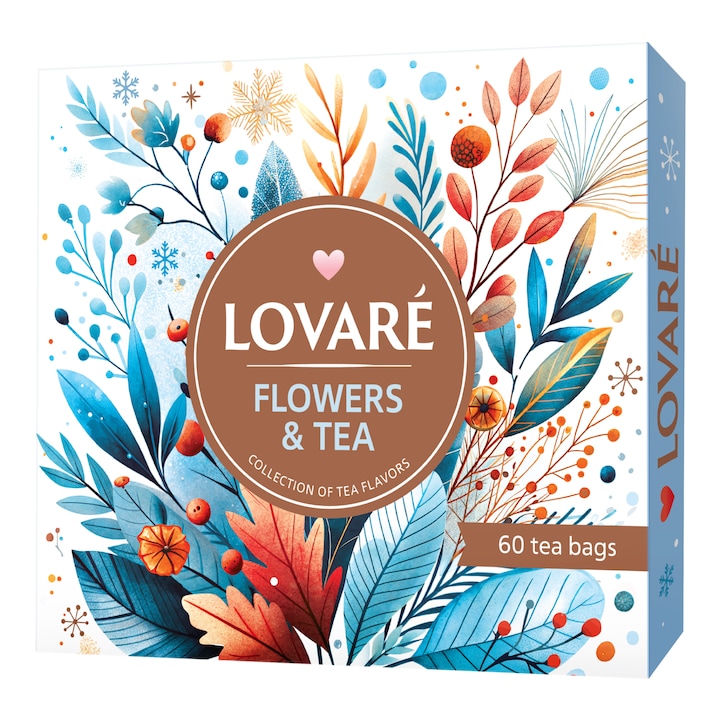 Ceai aromat 60 pliculete, 12 feluri a cate 5 pliculete fiecare, Set Tea Collection - Winter Flowers & Tea, LOVARE, 103g