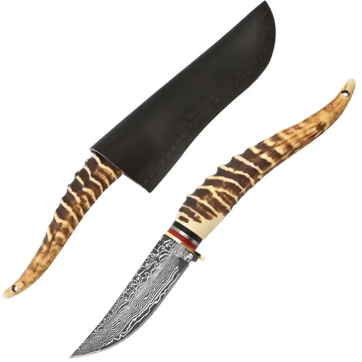 FOXTER® vadászkés, díszkés, agancsos hatású nyéllel, borotvaéles acél penge, 24 cm