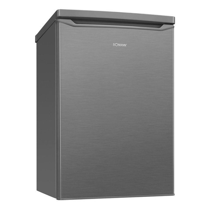 Мини хладилник Bomann, KS7251IX, H 84,5 см, обем 109 литра, ниска консумация, обръщаща се врата, бързо замразяване 4 звезди, 2 рафта от безопасно стъкло, контрол на температурата, LED вътрешно осветление, отделение за зеленчуци/плодове, неръждаема стомана