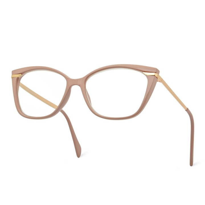 Ochelari de citit pentru femei, Stylion, otel/policarbonat, +3.50 dioptrii, roz pudrat/auriu