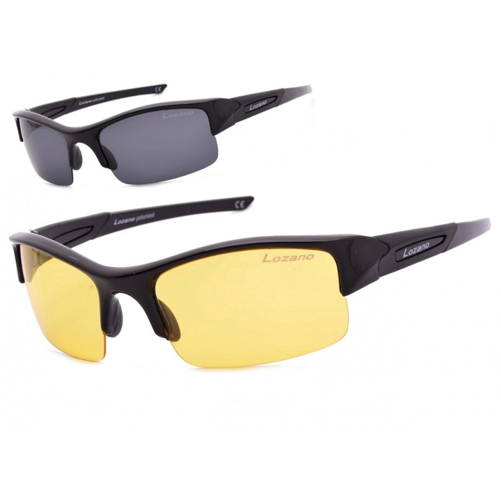 Ochelari de soare Lozano LZ-120, polari, cu lentile interschimbabile, negri si galbeni