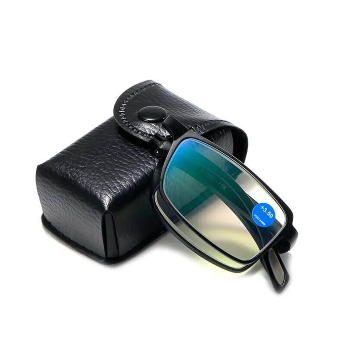 Ochelari protectie calulator pliabili cu etui, Stylion, +4.00 dioptrii, plastic, negru