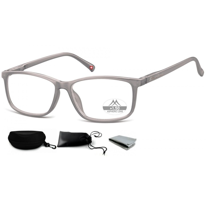 Ochelari de vedere, Montana, plastic, asferici, +2.5, unisex, gri