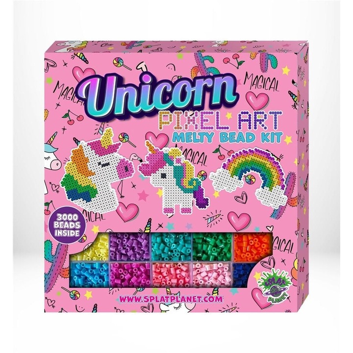 Set 3000 margele, Splat Planet, Tematica unicorni, Multicolor, 3 ani+