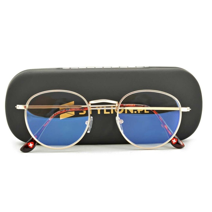 Ochelari de citit Montana HBLF54A, asferici, aurii mate, +2.50, set cu etui, servetel si sac