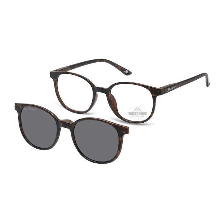 Ochelari de vedere Montana, +2.50, cu nakladka polarizata, culoare panterka, set complet