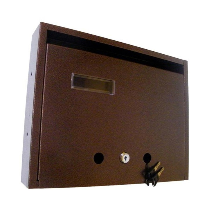 Postaláda lépcsőházi A4-es fekvő 35x27 cm névtartóval bronz