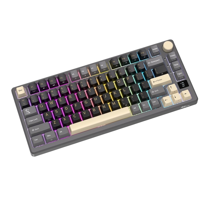 Механична клавиатура Royal Kludge 2,4 GHz, Bluetooth, USB-C, OLED интелигентен бутон, RGB, превключвател сребрист