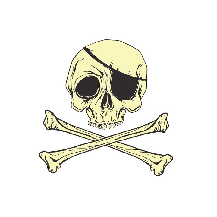 Стикери Череп на пират, 150x150mm, DTF трансфер, за текстил, Бежов