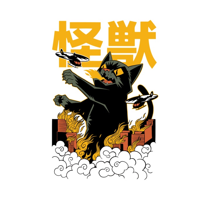 Transfer DTF pentru textile, design Cat Monster, 150x150mm, Multicolor