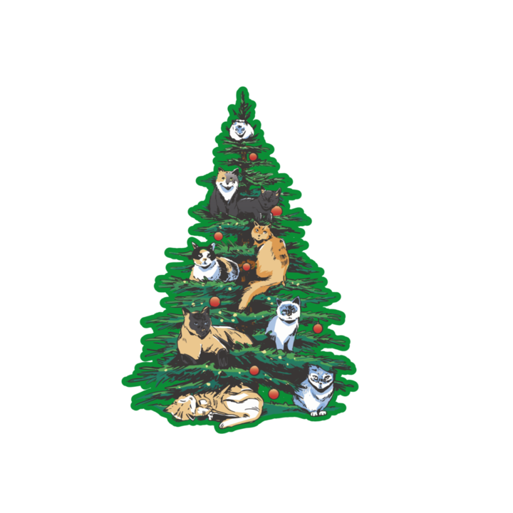 Bugelbild, дизайн котки с коледно дърво, 120 мм x 120 мм, термотрансферен, комплект за направи си сам, модни аксесоари