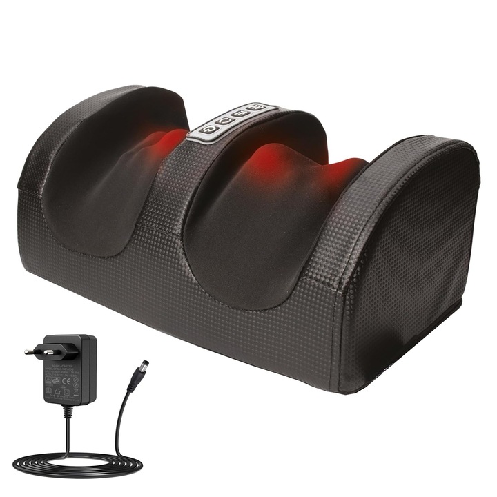 Aparat De Masaj Picioare, SINBINTA, 3 moduri auto de masaj pentru talpi, 2 pozitii cu balansare, Cu incalzire, Viteza si intensitate reglabile, Acoperire 360° a picioarelor, Portabil, Gambe si coapse, masaj refacere musculara, PU, 32x19x15cm, Negru