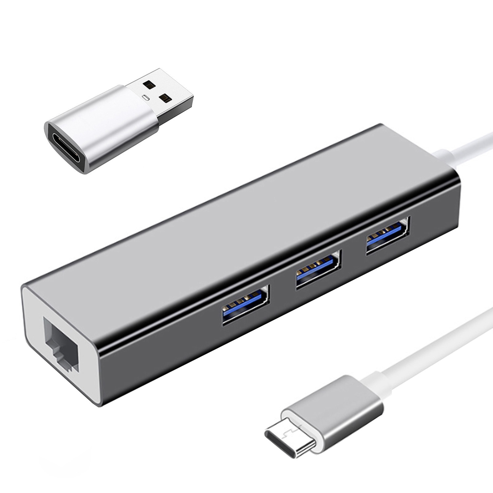 Adaptor Type-C HUB 3x USB 2.0 Ethernet RJ45 + Adaptor Type-C USB 3.0 ...