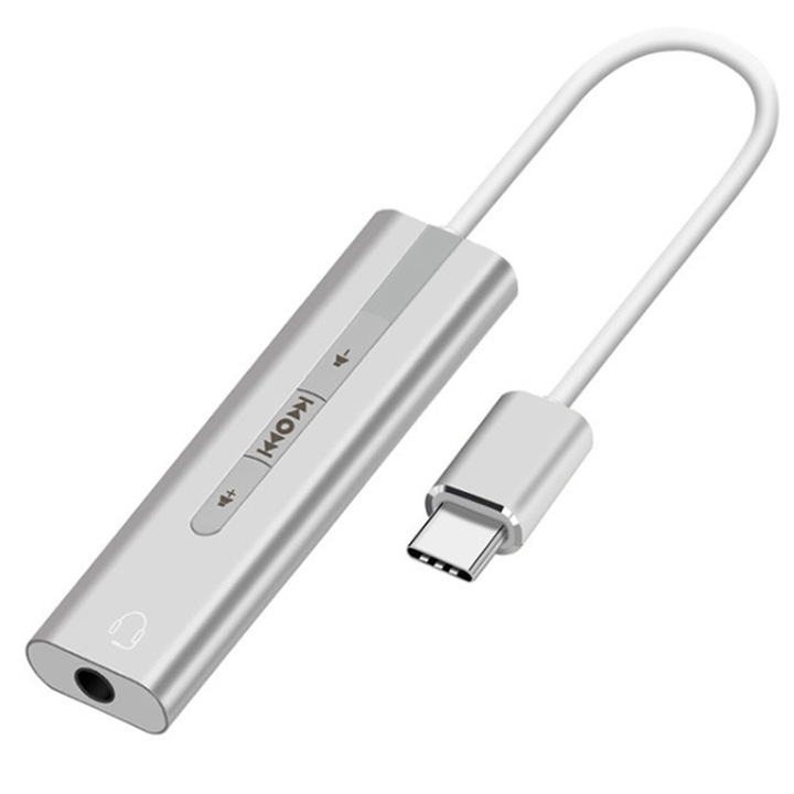 Placa de Sunet Externa, SINBINTA, Interfata Type-C, 7.1 canale, Conectori 3.5 mm jack, Stereo output, Plug and play, Compact si portabil, Pentru casti, pc si laptop, Aliaj de aluminiu, 6x9cm, Argintiu