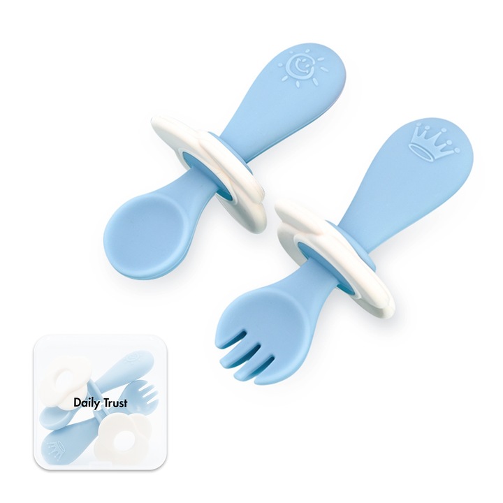 Set 2 Tacamuri pentru Bebelusi, Silicon de Grad Alimentar, cu Cutie de Depozitare, Potrivit pentru Copii Mici, Albastru