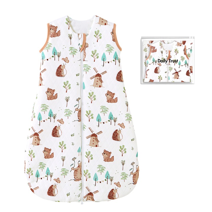 Baba hálózsák, 100% pamut, 1.0 TOG, mackós minta, 78 cm, 6-18 hónapos korra, egész éves használatra, barna